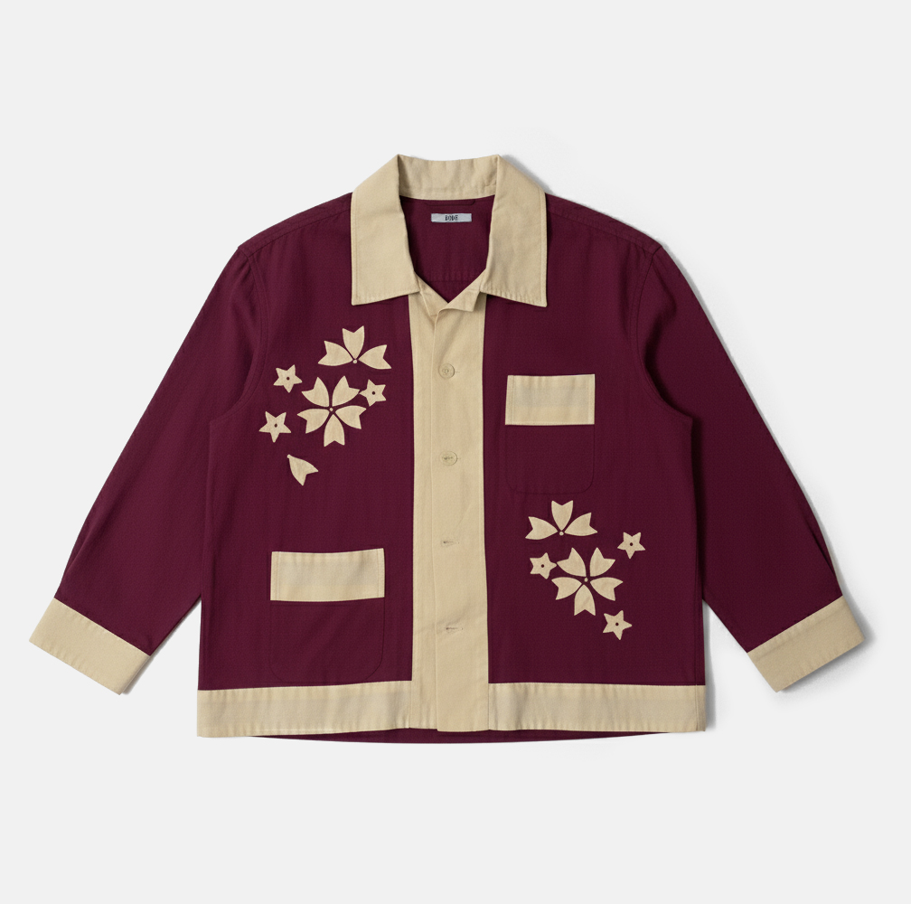 Super Flea Market+Bode+Maroon and cream applique shirt+Fred Rabe1